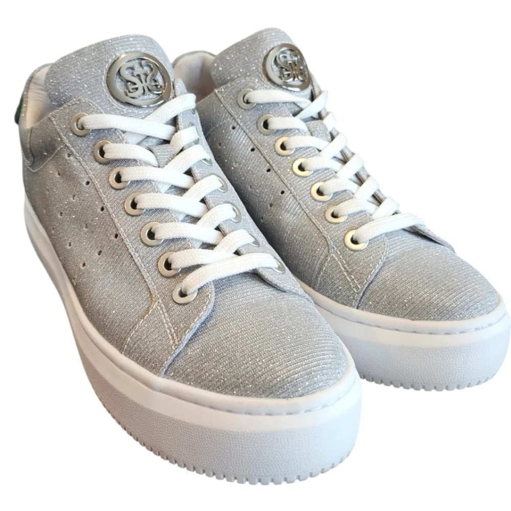 Staccato‎ Sparkly Silver Sneakers with FUNKY Green Mouth Design Women’s Sneakers